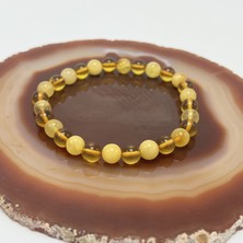 Yıldız Doğal Taş Kehribar Bileklik Yuvarlak Kesim 6mm Elastik Misinalı