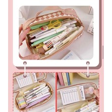 Kawaii Kore Japon Kırtasiye Teddy Bear Ayıcık Deri Kalem Kutusu Makyaj Çantası Okul Pencilcase Kız Çanta Büyük Kapasiteli Kore Kalem Kutusu Organizatör Malzemeleri