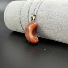 Yıldız Doğal Taş Turuncu Akik Hilal Model Doğal Taş Kolye