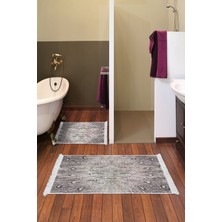 Dekoreko Dijital 2'li Banyo Paspas Takımı Yıldız Deri Kaymaz Taban Saçaklı Modern Lee Pudra