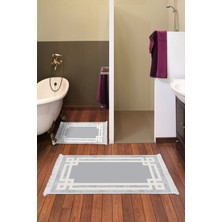 Dekoreko Dijital 2'li Banyo Paspas Takımı Trend Keçe Kaymaz Taban Saçaklı Modern Landon Gri