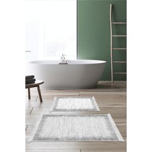 Dekoreko Dijital 2'li Banyo Paspas Takımı Yıldız Deri Kaymaz Taban Saçaklı Modern Evelina  Gri