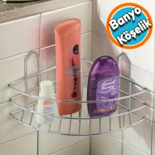 Nzb Banyo Duş Rafı Şampuanlık Köşelik Oval Krom Tek Katlı Malzemelik Organizer Düzenleyici Mutfak Eşya Rafı