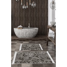 Dekoreko Dijital 2'li Banyo Paspas Takımı Trend Keçe Kaymaz Taban Saçaklı Modern Cedrica Bej