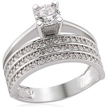 Gumush Gümüş 3 Sıralı Tek Taş Bayan Yüzük