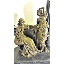 Tram56 Bronz Çift Bayan Heykeli. Mermer Kaideli. Imzalı. Y. 37CM