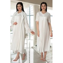 Effortt Lohusa Sabahlıklı Gecelik Takımı Ekru - 5035