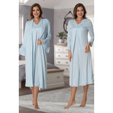 Effortt Lohusa Sabahlıklı Gecelik Takımı Mavi - 7035