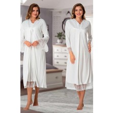 Effortt Lohusa Sabahlıklı Gecelik Takımı Ekru - 7045