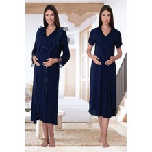 Effortt Lohusa Sabahlıklı Gecelik Takımı Lacivert - 8025