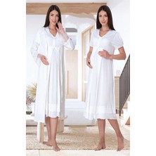 Effortt Lohusa Sabahlıklı Gecelik Takımı Ekru - 8025