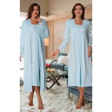 Effortt Lohusa Sabahlıklı Gecelik Takımı Mavi - 7015