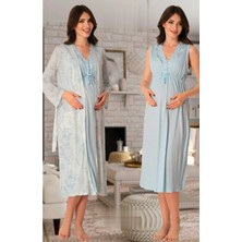 Effortt Lohusa Sabahlıklı Gecelik Takımı Mavi - 8035