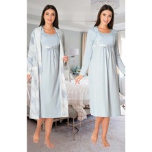 Effortt Lohusa Sabahlıklı Gecelik Takımı Mavi - 8085