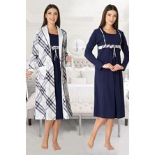 Effortt Lohusa Sabahlıklı Gecelik Takımı Lacivert - 8085