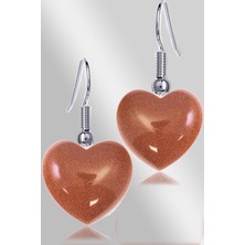 Tesbih Atölyesi Sertifikalı Kalp Model Kahverengi Yıldız Taşı Doğal Taş Küpe