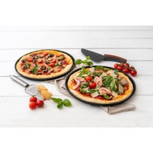 abnturk 2 Adet Teflon Pizza Tavası 34CM Yanmaz Yapışmaz Sağlıklı Sığ Kenarlı Tepsi Krep Pizza Pişirme Kalıbı