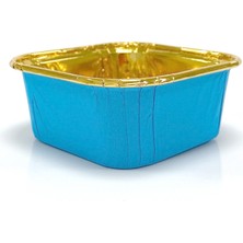 Trend Hediye Sepeti 25'li Kare Mavi Gold Muffin Kek Kalıbı , Tatlı Kasesi , Airfryer Uyumlu