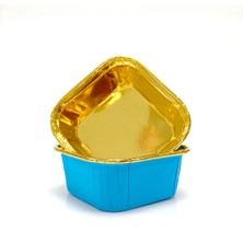 Trend Hediye Sepeti 25'li Kare Mavi Gold Muffin Kek Kalıbı , Tatlı Kasesi , Airfryer Uyumlu