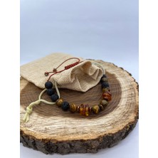 Balzamin El Yapımı Gerçek Doğal Taş Bileklik Lav Taşı Kaplan Gözü ve Kehribar Doğal Taş Makrome Bileklik