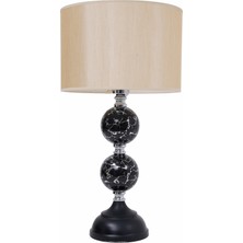 TH Toptancı Home Th - 250197 Krom Renk Desenli Metal Toplu Ayaklı Abajur Masa Lambası