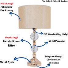 TH Toptancı Home Th - 250129 Gold Renk Metal Ayaklı Kristal Cam  Abajur Masa Lambası
