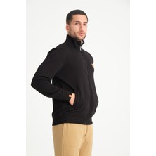 Cool Hill Siyah Tam Fermuarlı Dik Yaka Armalı Erkek Sweatshirt