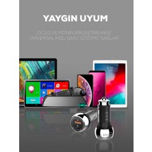 Boğazören Araç Şarj Aleti Hızlı Şarj Çakmaklık Girişi Usb-Type C Dönüştürücü(Pd Qc 4.0 30W+USB Qc 3.0 )