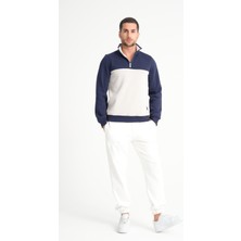 Cool Hill Lacivert Dik Yaka Yarım Fermuarlı Erkek Sweatshirt
