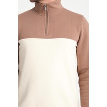 Cool Hill Kahve Dik Yaka Yarım Fermuarlı Erkek Sweatshirt