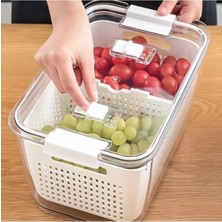 Loftina Süzgeçli Bölmeli Klimalı Buzdolabı Organizer ve Saklama Kabı Beyaz 2,5 Lt