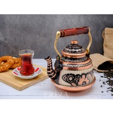 Eva Copper 1,6 Litre El Işlemeli Nostaljik Tekli Kalaylı Dövme Bakır Demlik, Çaydanlık, Su Isıtıcısı