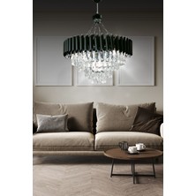 Birsen Aydınlatma Mezun Siyah 55X55 Cm'lik Modern Kristal Taşlı Lüks Avize - Yatak Odası - Salon - Mutfak - Hol