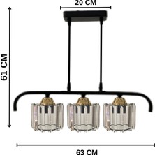 Birsen Aydınlatma Elmas 3'lü Gold Kristal Taşlı Lüx Sarkıt Avize - Yatak Odası - Salon - Mutfak - Hol
