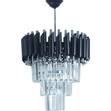Birsen Aydınlatma Zamira 35 Cm'lik Black Slver Kristal Taşlı Lüks Avize