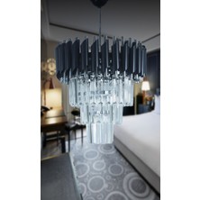 Birsen Aydınlatma Zamira 35 Cm'lik Black Slver Kristal Taşlı Lüks Avize