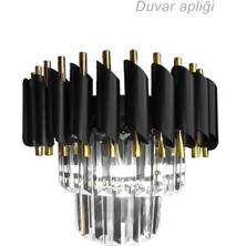 Birsen Aydınlatma Duvar Apliği Zamira 30 cm Lik Kristal Taşlı Duvar Apliği (Black-Gold)