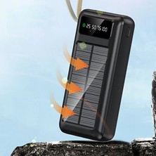 Acl 30.000 Mah Dahili Kablolu Solar Enerjili Powerbank  Taşınabilir LED Işıklı Şarj Aleti