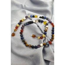 NBS Beautiful Naturel Stones Öğrenci Başarı Kolyesi Doğal Taş Düğümlü El Örmesi ( Özel Taşlar ve Kehribar ) 45 cm