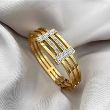 Stainless Steel Kaburga Model Zirkon Taşlı Çelik Kelepçe Bileklik