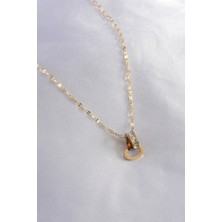 Stainless Steel Gold Renk Zirkon Taşlı Kalp Figür Kadın Çelik Kolye