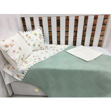 Buse Baby Home Yeşil , Çocuk Çok Amaçlı Poplin ,pikeli ve Ponponlu Nevresim Takımı 6'lı Set