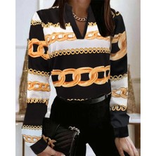 Stock Mount Kadın Uzun Kollu Hakim Yaka Kol Manşetli Krep Bluz