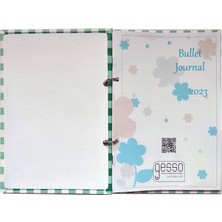 Gesso Notebook Plaıd Bullet Journal Yeşil - Ekoseli - 15 x 21 cm Düz - Çiçekli Sayfalar