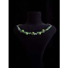 Sevgili Takı Yeşim ve Akik Doğal Taşlı Çelik Örgülü Kolye -Sonbahar Serisi