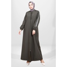 Beyza 3836 Nakışlı Bondit Haki Ferace