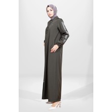 Beyza 3836 Nakışlı Bondit Haki Ferace