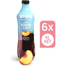Pin Şeftalili Soğuk Çay - Şekersiz & Kalorisiz - 1 Litre x 6 Adet
