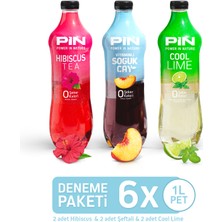 Pin Hibiskus & Pin Cool Lime & Pin Şeftalili Soğuk Çay Deneme Paketi - Şekersiz & Kalorisiz - 6 Adet x 1 Litre