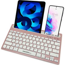 Coverzone Onezero Bluetooth Klavye Multi Fonksiyonel Kablosuz Klavye 2 Cihaza Geçişi iPad Tablet Akıllı Telefon MacBook Android Ios Windows Için Entegre Stand Tutuculu Rose Gold Türkçe Klavye ZR20